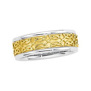 7mm 14k White and Yellow Gold Celtic Bridal Comfort Fit Band, Size 5.5