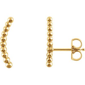 Bead Trim Curving Ear Climbers, 14k Yellow Gold