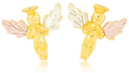 Guardian Angel Earrings, 10k Yellow Gold, 12k Green and Rose Gold Black Hills Gold Motif