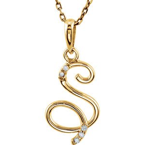 5-Stone Diamond Letter 'S' Initial 14k Yellow Gold Pendant Necklace, 18" (.03 Cttw, GH, I1)