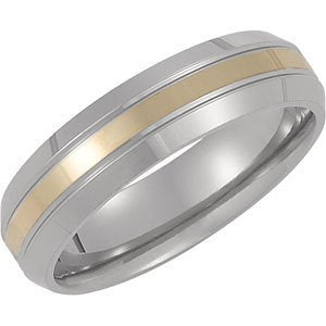 Titanium and 14k Yellow Gold Inlay 6mm Comfort Fit Band, Size 7.5
