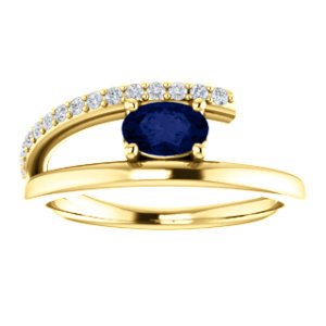 Chatham Created Blue Sapphire and Diamond Bypass Ring, 14k Yellow Gold (.125 Ctw, G-H Color, I1 Clarity)