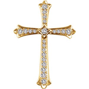 Diamond Fleur-de-Lis Cross 14k Yellow Gold Pendant (.75 Ctw, H+ Color, I1 Clarity)