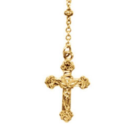 14k Yellow Gold Rosary Necklace, INRI Crucifix