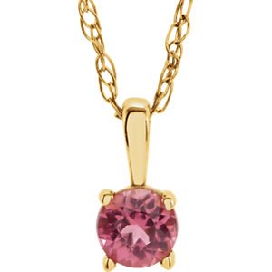 Children's Imitation Pink Tourmaline 'October' Birthstone 14k Yellow Gold Pendant Necklace, 14"