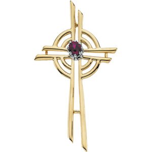 Cross with Genuine Ruby 14k Yellow Gold Pendant
