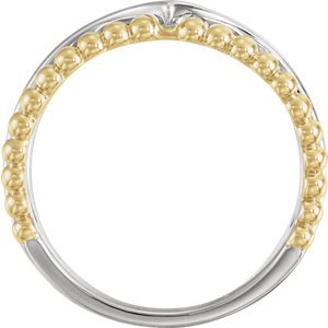 Negative Space Beaded 'V' Ring, Rhodium-Plated 14k White and Yellow Gold, Size 8