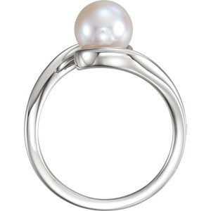 White Freshwater Cultured Pearl Bypass Ring, Rhodium-Plated 14k White Gold (7.5-8.00mm)