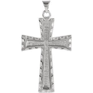 Inlay Christian Cross Rhodium-Plated 14k White Gold Pendant (34.00X23.00 MM)