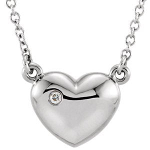 Diamond Solitaire Heart 14k White Gold Pendant Necklace, 16" ( .01 Cttw)