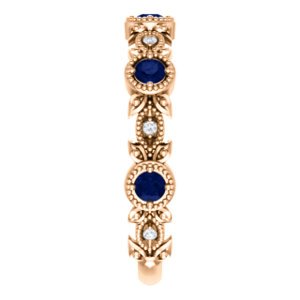 Blue Sapphire and Diamond Vintage-Style Ring, 14k Rose Gold (0.03 Ctw, G-H Color, I1 Clarity)