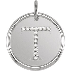 Diamond Initial "T" Pendant, Rhodium-Plated 14k White Gold (.07 Ctw, Color G-H, Clarity I1)