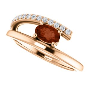 Mozambique Garnet and Diamond Bypass Ring, 14k Rose Gold (.125 Ctw, G-H Color, I1 Clarity)