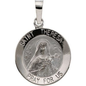 14k White Gold Round St. Theresa Medal 15MM