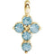 Round Aquamarine Cross 14k Yellow Gold Pendent (11.50X6.15 MM)