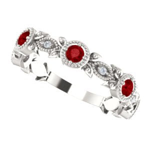 Ruby and Diamond Vintage-Style Ring, Rhodium-Plated Sterling Silver (0.03 Ctw, G-H Color, I1 Clarity)