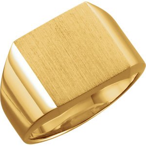 Men's 18k Yellow Gold 14mm Brushed Square Signet Ring