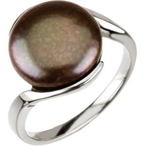 Chocolate Freshwater Cultured Coin Pearl Ring, Sterling Silver (13-14mm)