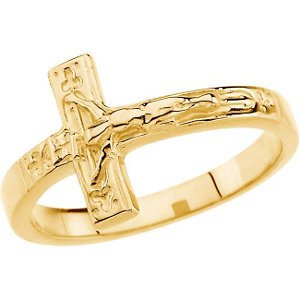 10K Yellow Gold Ladies Crucifix Chastity Ring, Size 8