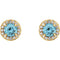 Blue Zircon and Diamond Halo-Style Earrings, 14k Yellow Gold (5MM) (.16 Ctw, G-H Color, I1 Clarity)