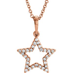 Petite Diamond Star 14k Rose Gold Pendant Necklace, 16" (1/6 Cttw)