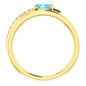 Blue Zircon and Diamond Bypass Ring, 14k Yellow Gold (.125 Ctw, G-H Color, I1 Clarity)