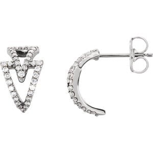 Diamond Geometric J-Hoop Earrings, Rhodium-Plated 14k White Gold (1/4 Ctw, Color G-H, Clarity I1)