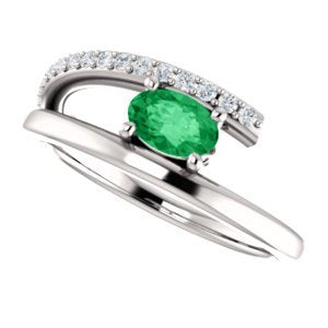 Emerald and Diamond Bypass Ring, Sterling Silver (.125 Ctw, G-H Color, I1 Clarity), Size 7.25