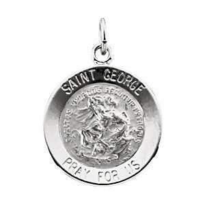 Rhodium Plated Sterling Silver Round St. George Medal Necklace, 18" (18.25 MM)