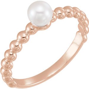 White Freshwater Cultured Pearl Stackable Beaded Ring, 14k Rose Gold (4.5-5mm)