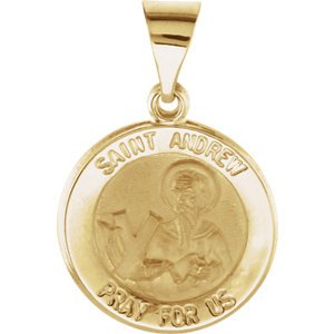 14k Yellow Gold Round Hollow St. Andrew Medal (15 MM)