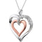 Sterling Silver and Rose Gold Plate Diamond Heart Necklace, 18"