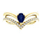 Chatham Created Blue Sapphire Pear and Diamond Chevron 14k Yellow Gold Ring (.145 Ctw, G-H Color, I1 Clarity)