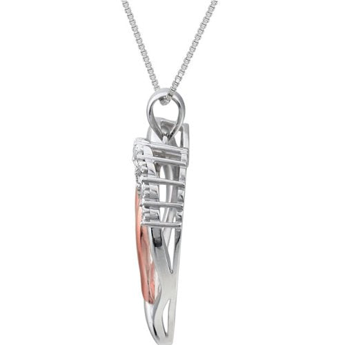 Sterling Silver and Rose Gold Plate Diamond Heart Necklace, 18"