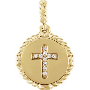 Diamond Cross Rope Pendant, 14k Yellow Gold (.05 Ctw, Color G-H, Clarity I1)