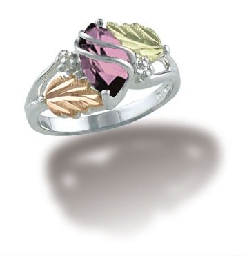 Marquise Pink Cubic Zirconia Ring, Sterling Silver, 12k Green and Rose Gold Black Hills Gold Motif