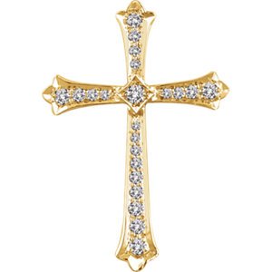 Diamond Fleur-de-Lis Cross Rhodium-Plated 14k Yellow Gold Pendant (.25 Ctw, H+ Color, I1 Clarity)