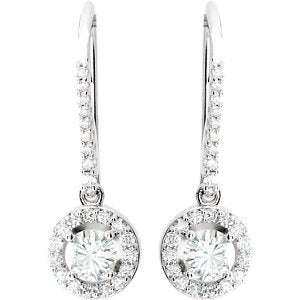 Charles & Colvard Diamond Halo Earrings, 14k White Gold (1 Cttw, Color GH, Clarity I1)