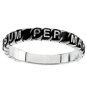 Antiqued 'To Jesus through Mary' Consecration Sterling Silver Band, 3.5MM