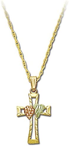 Diamond-Cut Cross Pendant Necklace, 10k Yellow Gold, 12k Green and Rose Gold Black Hills Gold Motif, 18"