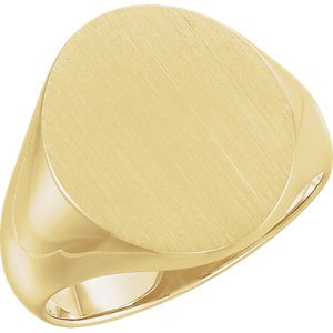 Men's Brushed Signet Ring, 18k Yellow Gold ( 18x16mm) Size 12