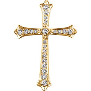 Diamond Fleur-de-Lis Cross 14k Yellow Gold Pendant (1 Ctw, H+ Color, I1 Clarity)