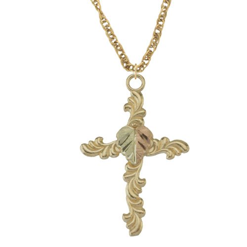 Cross Necklace in 10k Yellow Gold, 12k Green and Rose Gold Black Hills Gold Motif, 18"