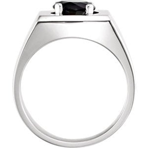 Men's Raised Onyx 8.2mm Flat Top Ring, Rhodium-Plated 14k White Gold, Size 7