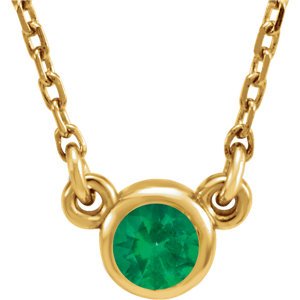 Emerald Solitaire 14k Yellow Gold Pendant Necklace, 16"