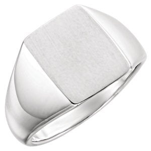Men's Sterling Silver Brushed Signet Ring (15x12mm)