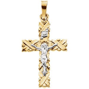 Two-Tone Crucifix 14k Yellow and White Gold Pendant(42.66X23.5MM)