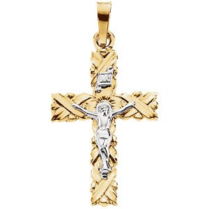 Two-Tone Crucifix 14k Yellow and White Gold Pendant(51.51X28.5MM)