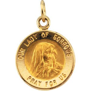 14k Yellow Gold Our Lady of Sorrows Medal (12 MM)