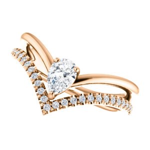 White Sapphire Pear and Diamond Chevron 14k Rose Gold Ring (.145 Ctw,G-H Color, I1 Clarity)